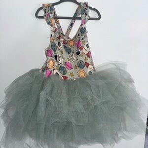 Bums & Roses Girls Tulle Dress NWT Space Print Ruffle Straps Toddler